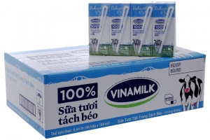 Sữa tươi Vinamilk không đường tách béo 180ml (thùng 48 hộp)